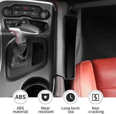 Linskip Center Console Storage Organizer Compatible with 2015-2023 Dodge Challenger, Gear Shift Side Tray for Challenger Interior Accessories(Black) in Kuwait