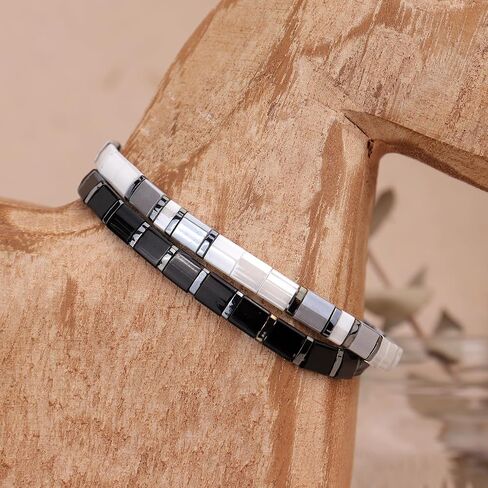 Sonateomber Tila Flat Beaded Stretch Bracelets for Women, Trendy Unique Handmade Stackable Mixed Colorful Square Beads Miyuk Link Bracelet Summer Jewelry Gift in Saudi Arabia