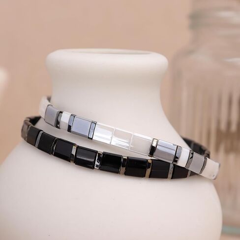 Sonateomber Tila Flat Beaded Stretch Bracelets for Women, Trendy Unique Handmade Stackable Mixed Colorful Square Beads Miyuk Link Bracelet Summer Jewelry Gift in Saudi Arabia