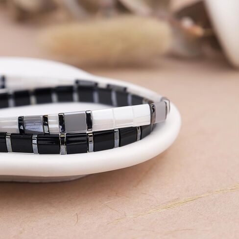 Sonateomber Tila Flat Beaded Stretch Bracelets for Women, Trendy Unique Handmade Stackable Mixed Colorful Square Beads Miyuk Link Bracelet Summer Jewelry Gift in Saudi Arabia