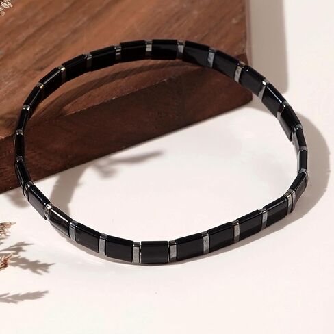 Sonateomber Tila Flat Beaded Stretch Bracelets for Women, Trendy Unique Handmade Stackable Mixed Colorful Square Beads Miyuk Link Bracelet Summer Jewelry Gift in Saudi Arabia