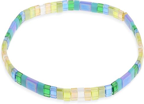 Sonateomber Tila Flat Beaded Stretch Bracelets for Women, Trendy Unique Handmade Stackable Mixed Colorful Square Beads Miyuk Link Bracelet Summer Jewelry Gift in Saudi Arabia