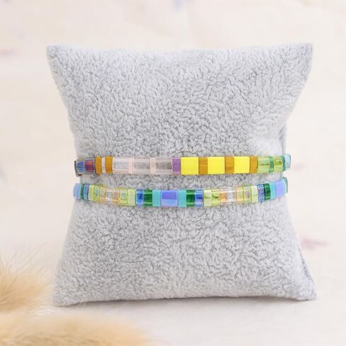 Sonateomber Tila Flat Beaded Stretch Bracelets for Women, Trendy Unique Handmade Stackable Mixed Colorful Square Beads Miyuk Link Bracelet Summer Jewelry Gift in Saudi Arabia