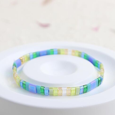 Sonateomber Tila Flat Beaded Stretch Bracelets for Women, Trendy Unique Handmade Stackable Mixed Colorful Square Beads Miyuk Link Bracelet Summer Jewelry Gift in Saudi Arabia
