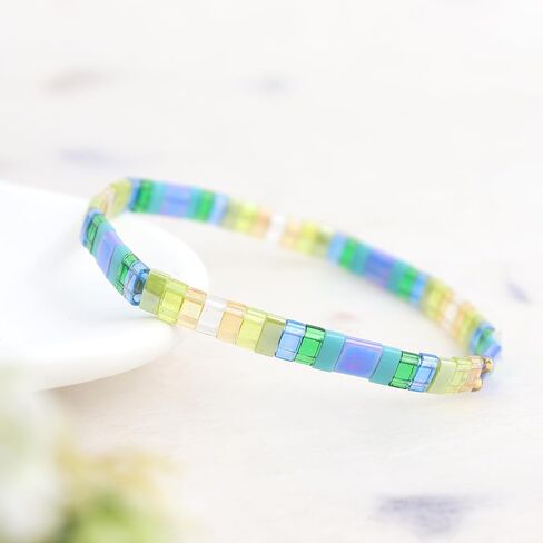 Sonateomber Tila Flat Beaded Stretch Bracelets for Women, Trendy Unique Handmade Stackable Mixed Colorful Square Beads Miyuk Link Bracelet Summer Jewelry Gift in Saudi Arabia