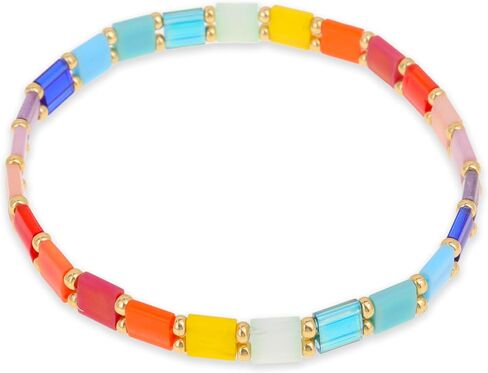 Sonateomber Tila Flat Beaded Stretch Bracelets for Women, Trendy Unique Handmade Stackable Mixed Colorful Square Beads Miyuk Link Bracelet Summer Jewelry Gift in Saudi Arabia