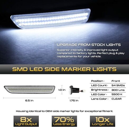 VIPMOTOZ كامل الأبيض LED كروم الإسكان الجانب الأمامي ماركر ضوء مصباح وقوف السيارات ل 2010-2014 فورد موستانج S197 ، جانب السائق والركاب in Kuwait