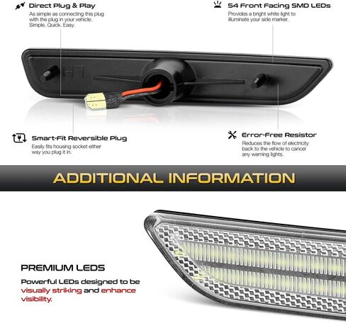 VIPMOTOZ كامل الأبيض LED كروم الإسكان الجانب الأمامي ماركر ضوء مصباح وقوف السيارات ل 2010-2014 فورد موستانج S197 ، جانب السائق والركاب in Kuwait