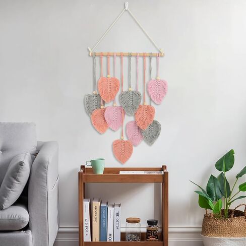 Jaeskeclip المنسوجة أوراق الجدار شنقا، مكرامية ورقة الجدار شنقا، مع سلسلة المفاتيح اليدوية الغزل المنسوجة الفن ورقة نسيج 35x15 بوصة ديكور لغرفة النوم شقة غرفة المعيشة (الوردي) in Kuwait