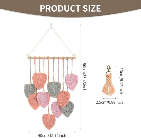 Jaeskeclip المنسوجة أوراق الجدار شنقا، مكرامية ورقة الجدار شنقا، مع سلسلة المفاتيح اليدوية الغزل المنسوجة الفن ورقة نسيج 35x15 بوصة ديكور لغرفة النوم شقة غرفة المعيشة (الوردي) in Kuwait