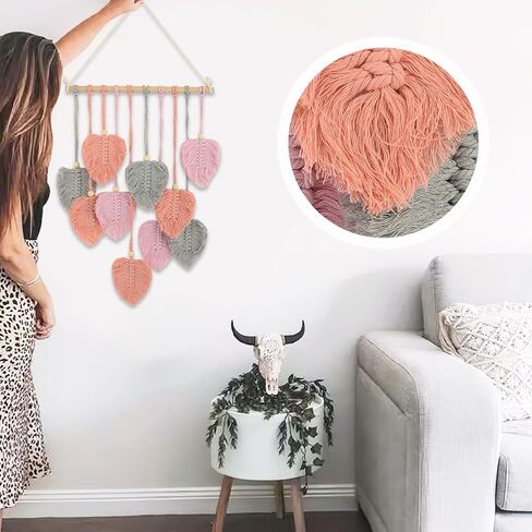 Jaeskeclip المنسوجة أوراق الجدار شنقا، مكرامية ورقة الجدار شنقا، مع سلسلة المفاتيح اليدوية الغزل المنسوجة الفن ورقة نسيج 35x15 بوصة ديكور لغرفة النوم شقة غرفة المعيشة (الوردي) in Kuwait