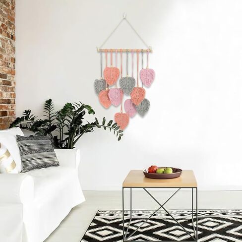 Jaeskeclip المنسوجة أوراق الجدار شنقا، مكرامية ورقة الجدار شنقا، مع سلسلة المفاتيح اليدوية الغزل المنسوجة الفن ورقة نسيج 35x15 بوصة ديكور لغرفة النوم شقة غرفة المعيشة (الوردي) in Kuwait