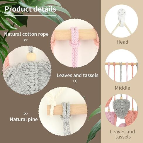 Jaeskeclip المنسوجة أوراق الجدار شنقا، مكرامية ورقة الجدار شنقا، مع سلسلة المفاتيح اليدوية الغزل المنسوجة الفن ورقة نسيج 35x15 بوصة ديكور لغرفة النوم شقة غرفة المعيشة (الوردي) in Kuwait