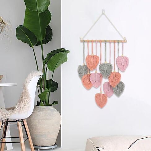 Jaeskeclip المنسوجة أوراق الجدار شنقا، مكرامية ورقة الجدار شنقا، مع سلسلة المفاتيح اليدوية الغزل المنسوجة الفن ورقة نسيج 35x15 بوصة ديكور لغرفة النوم شقة غرفة المعيشة (الوردي) in Kuwait