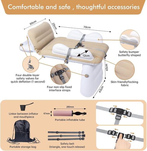 Inflatable Toddler Airplane Bed Baby Travel Bed Airplane Travel Essentials Kids Car Inflatable Bed Travel Portable Crib with Rails Sides Hand Pump Safety Belt and Carry Bag Sets in Saudi Arabia