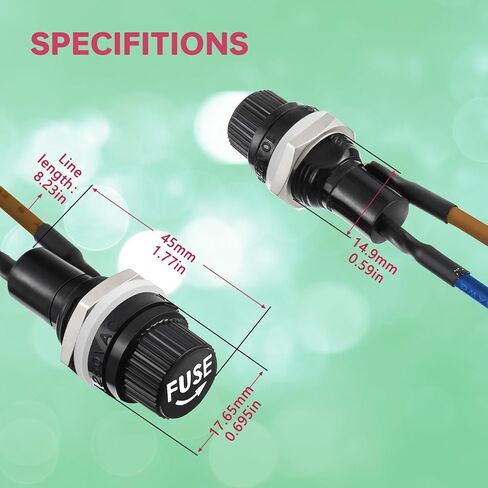EPLZON 5X20mm حامل فيوز بغطاء برغي أسود 250 VAC 10A 125 VAC 15A حامل فيوز مثبت على اللوحة مع أسلاك ملحومة مسبقًا ومجموعة فيوزات زجاجية سريعة النفخ 10A/15A in Kuwait