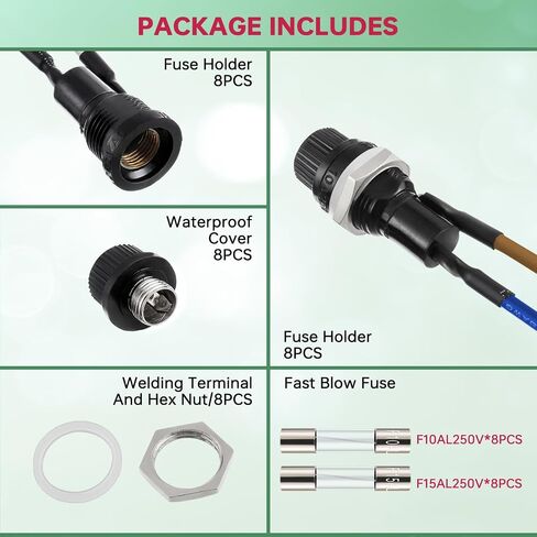 EPLZON 5X20mm حامل فيوز بغطاء برغي أسود 250 VAC 10A 125 VAC 15A حامل فيوز مثبت على اللوحة مع أسلاك ملحومة مسبقًا ومجموعة فيوزات زجاجية سريعة النفخ 10A/15A in Kuwait