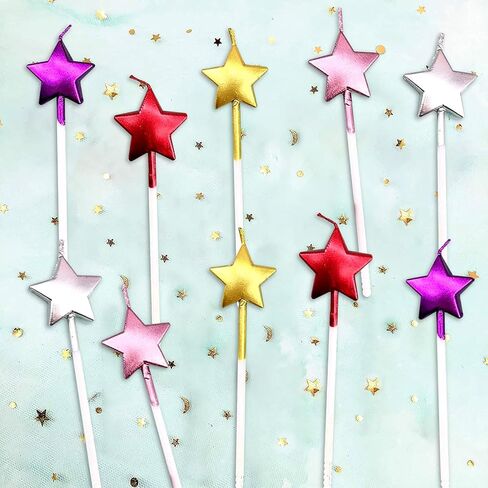 10 Cute Heart Shaped and Star Birthday Candles Multi Color Cake Candle Toppers for Party Wedding Cake Decoration Supplies Cute Birthday Decorations (Classic, Heart Star) in Saudi Arabia