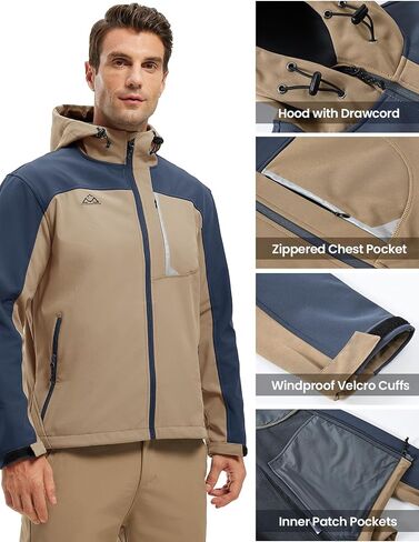 BGOWATU Men's Lightweight Fleece Lined Hooded Softshell Winter Jacket Water Resistant Hiking Fall Casual Windbreaker in Saudi Arabia