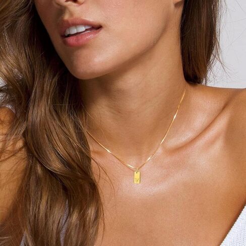 Gold Initial Necklace for Women, Unique Gold Letter Necklace, Dainty Gold Name Necklace, Personalized Initial Tag Pendant Necklace for Women in Saudi Arabia