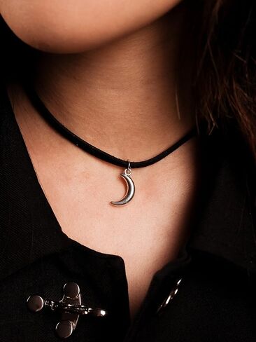 Sacina Goth Boho Hippie Crescent Moon Choker Necklace، قلادة سوداء، عيد الهالوين عيد الميلاد السنة الجديدة Goth Boho مجوهرات هدية للنساء in Saudi Arabia
