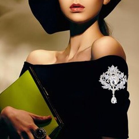 Retro Elegant Crystal Water Drop Brooches Pins Fashion Beautiful Created Rhinestone Flower Brooch Pin for Women Girl Party Dance Wedding Banquet Gold in Kuwait