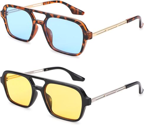 Hycredi Retro 70s Flat Aviator Sunglasses Trendy Vintage Square Glasses for Women Men Metal Design Shades UV Protection in Saudi Arabia