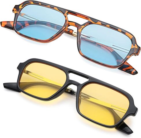 Hycredi Retro 70s Flat Aviator Sunglasses Trendy Vintage Square Glasses for Women Men Metal Design Shades UV Protection in Saudi Arabia