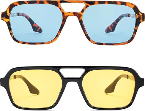 Hycredi Retro 70s Flat Aviator Sunglasses Trendy Vintage Square Glasses for Women Men Metal Design Shades UV Protection in Saudi Arabia