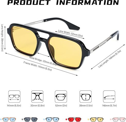 Hycredi Retro 70s Flat Aviator Sunglasses Trendy Vintage Square Glasses for Women Men Metal Design Shades UV Protection in Saudi Arabia