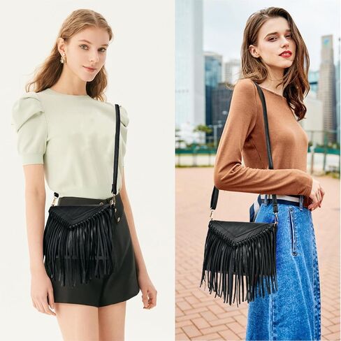 KouLi Buir Tassel Crossbody Purse for Women PU Leather Western Hobo Fringe Handbag Shoulder Bag in Kuwait