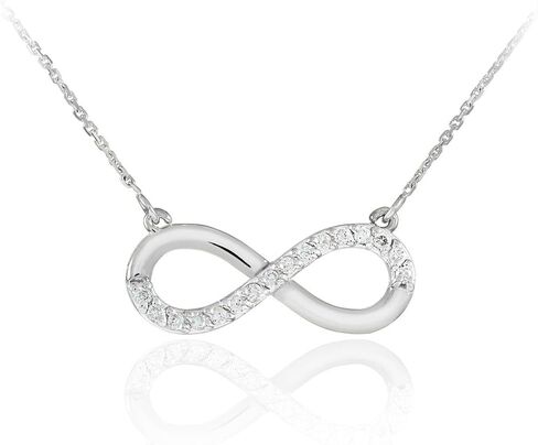 14K White Gold 1/8 Cttw Diamond Infinity Symbol Pendant Necklace with Rolo Chain (J-K Color, I1-I2 Clarity) - Choice of Chain Length in Saudi Arabia