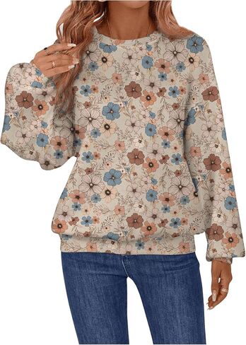 GORGLITTER Women's Floral Graphic Sweatshirt Colorful Oversized Long Sleeve Crewneck Pullover Tops in Saudi Arabia