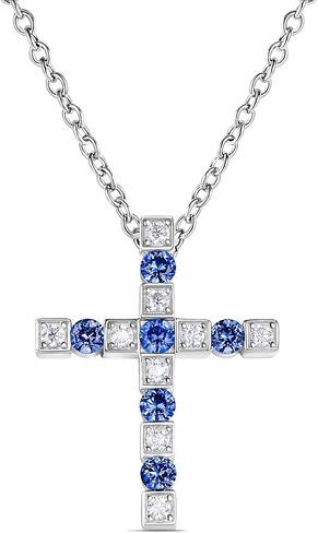 FWM Moissanite and Gemstone Cross Necklace for Women Men, 0.87 Carat Cross Pendant, Solid 925 Sterling Silver Chain Necklaces, 16"/18"/20" adjustable, Birthstone Jewelry, Anniversary Birthday Gifts in Saudi Arabia