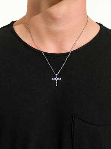 FWM Moissanite and Gemstone Cross Necklace for Women Men, 0.87 Carat Cross Pendant, Solid 925 Sterling Silver Chain Necklaces, 16"/18"/20" adjustable, Birthstone Jewelry, Anniversary Birthday Gifts in Saudi Arabia