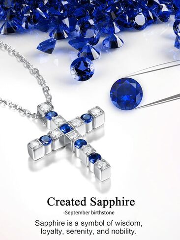 FWM Moissanite and Gemstone Cross Necklace for Women Men, 0.87 Carat Cross Pendant, Solid 925 Sterling Silver Chain Necklaces, 16"/18"/20" adjustable, Birthstone Jewelry, Anniversary Birthday Gifts in Saudi Arabia