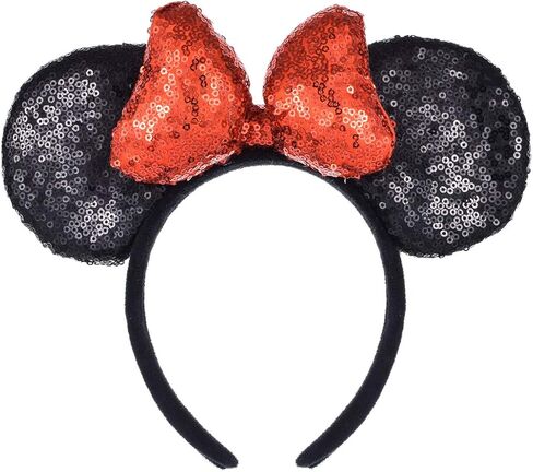 A Miaow 3D Black Mouse Sequin Ears Headband MM Glitter Butterfly Hair Clasp Park Supply Adults Women Photo Accessory (Black and Red) in Kuwait