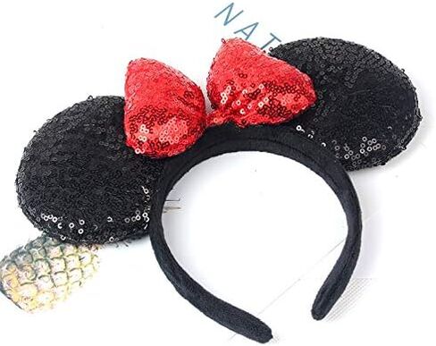 A Miaow 3D Black Mouse Sequin Ears Headband MM Glitter Butterfly Hair Clasp Park Supply Adults Women Photo Accessory (Black and Red) in Kuwait