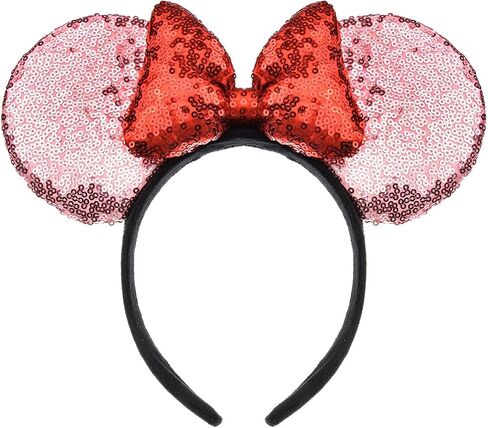 A Miaow 3D Black Mouse Sequin Ears Headband MM Glitter Butterfly Hair Clasp Park Supply Adults Women Photo Accessory (Black and Red) in Kuwait
