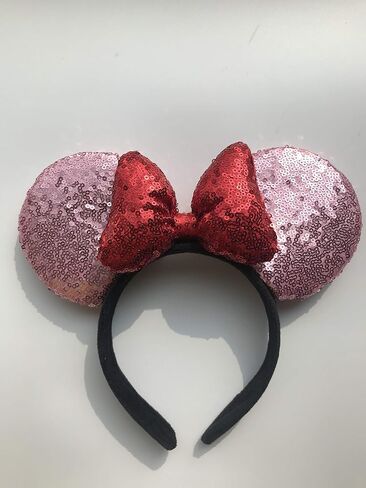 A Miaow 3D Black Mouse Sequin Ears Headband MM Glitter Butterfly Hair Clasp Park Supply Adults Women Photo Accessory (Black and Red) in Kuwait
