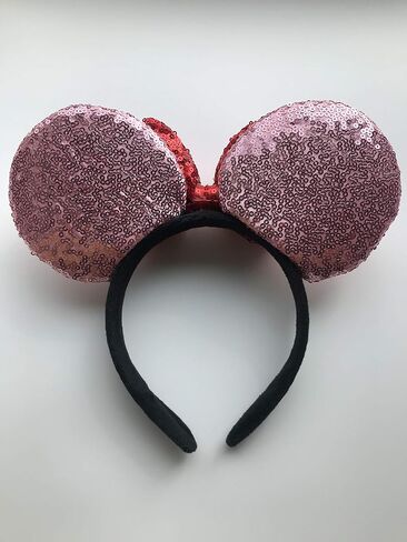 A Miaow 3D Black Mouse Sequin Ears Headband MM Glitter Butterfly Hair Clasp Park Supply Adults Women Photo Accessory (Black and Red) in Kuwait