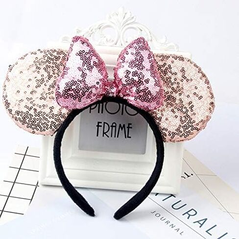 A Miaow 3D Black Mouse Sequin Ears Headband MM Glitter Butterfly Hair Clasp Park Supply Adults Women Photo Accessory (Black and Red) in Kuwait