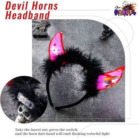 Gangel Light Up Halloween Headbands LED Devil Horns Headband Glittering Cow Horn Headpiece Festive Hair Accessories for Women in Saudi Arabia