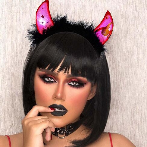 Gangel Light Up Halloween Headbands LED Devil Horns Headband Glittering Cow Horn Headpiece Festive Hair Accessories for Women in Saudi Arabia