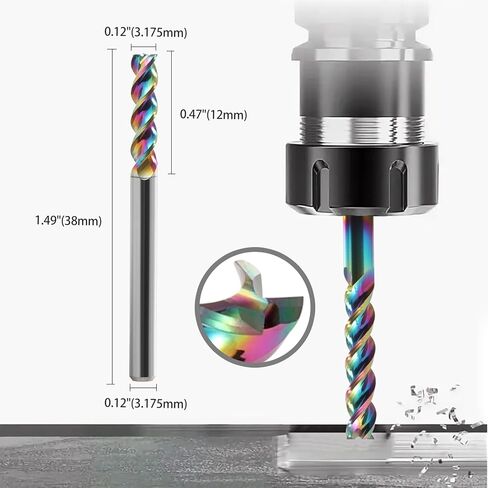 1/8" Shank Square Nose End Mill for Aluminum - 3-Flute CNC Spiral Router Bits Solid Carbide Milling Cutters with DLC Coating, U-Type Design CNC Bits for Aluminum Applications 15mm Cutting Dia (5PCS) in Kuwait