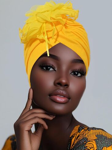 HeadWrap Hair Turbans African Turban Flower Pearl Crystal Twisted Head Turban for Women Fashion in Saudi Arabia