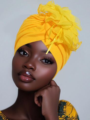 HeadWrap Hair Turbans African Turban Flower Pearl Crystal Twisted Head Turban for Women Fashion in Saudi Arabia