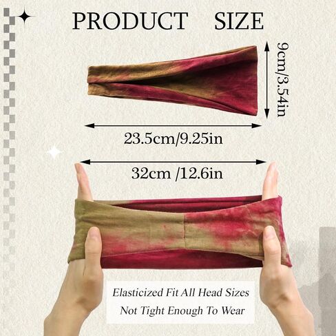 6 Pack Boho Headbands for Women Tie Dye Short Head Bands for Women's Hair Elastic Twist Knotted Head Wraps Soft Fabric Head Bands Yoga Running Workout Bandanas Headbands Accessories in Kuwait