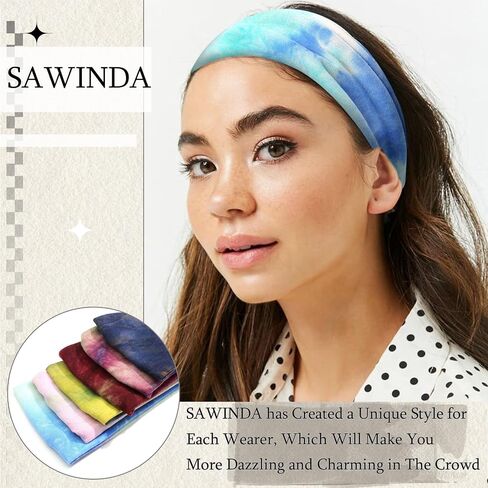 6 Pack Boho Headbands for Women Tie Dye Short Head Bands for Women's Hair Elastic Twist Knotted Head Wraps Soft Fabric Head Bands Yoga Running Workout Bandanas Headbands Accessories in Kuwait