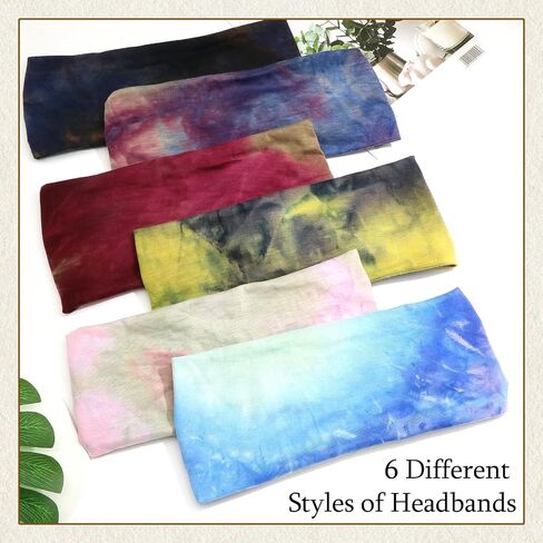 6 Pack Boho Headbands for Women Tie Dye Short Head Bands for Women's Hair Elastic Twist Knotted Head Wraps Soft Fabric Head Bands Yoga Running Workout Bandanas Headbands Accessories in Kuwait